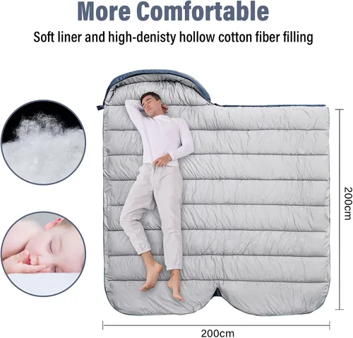 Miniatura 3 de BISINNA Saco de dormir XXL (90.55 x 39.37 pulgadas) para adultos grandes y altos, 3-4 estaciones, tamaño grande, cálido y cómodo, impermeable