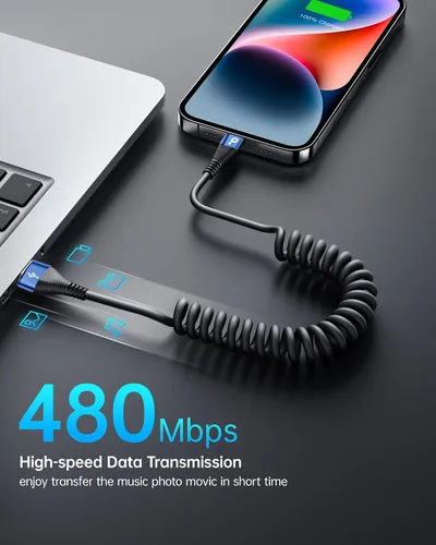 Miniatura 8 de Cable de carga para iPhone para automóvil de 3 pies, paquete de 2 cables Lightning enrollados, [certificado Apple MFi] cable de carga retráctil