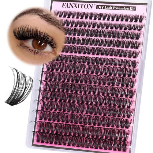 Miniatura 35 de FANXITON Kit de extensiones de pestañas naturales para colocar tú misma, pestañas en racimo individuales D 20D+30D, 280 unidades, kit de extensiones