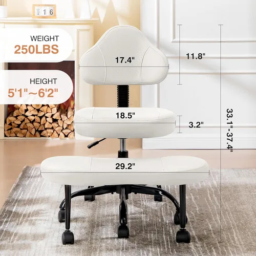 Miniatura 2 de AtHope Silla de oficina con patas cruzadas, silla de escritorio entrecruzada, asiento de yoga para meditación para TDAH con altura ajustable, Blanco