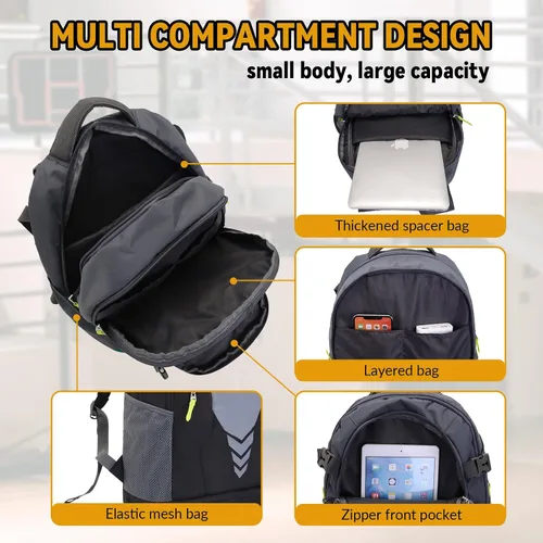 Miniatura 4 de Mochila de baloncesto de 35 litros con compartimento separado para pelotas, para baloncesto, fútbol, voleibol, natación, gimnasio, viajes