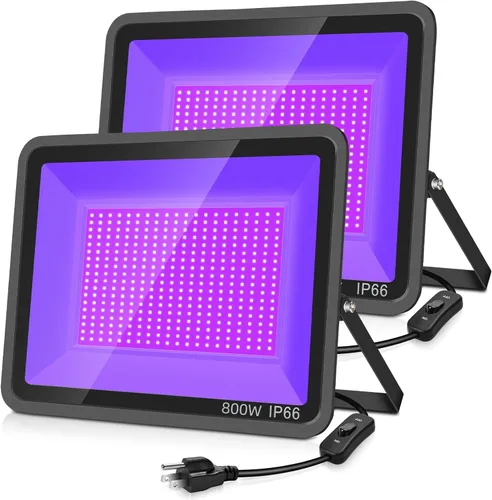 Miniatura 11 de YANYCN Paquete de 2 Luces LED Negras de 200W, Reflector de Luz Negra para Halloween al Aire Libre con Enchufe e Interruptor, Impermeable IP66