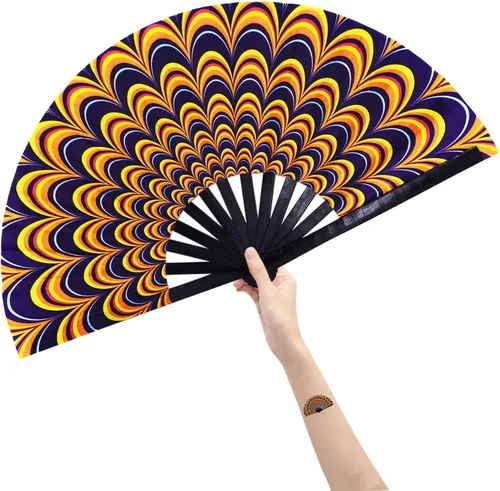 Miniatura 11 de Abanico grande plegable de mano para baile de línea, abanico de clic para botas en el suelo, para baile, fiesta, decoración, festival (Alien)