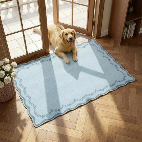 Miniatura 93 de GarveeHome Alfombra de entrada festoneada, 2 x 3, color azul sólido, lavable, alfombra floral para entrada interior, alfombra floral antideslizante