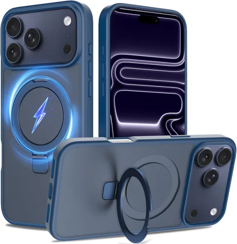 Funda con soporte ultra magnético para iPhone 17 Pro Max [protección militar contra caídas] [compatible con MagSafe] a prueba de golpes, translúcida
