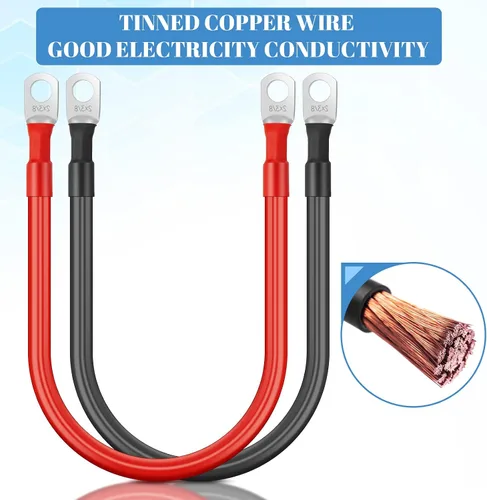 Miniatura 4 de Hoteam Cable de batería de cobre con terminales de 3/8 pulgadas, rojo y negro, cable inversor de corriente para motocicleta solar, automóvil, 2 AWG