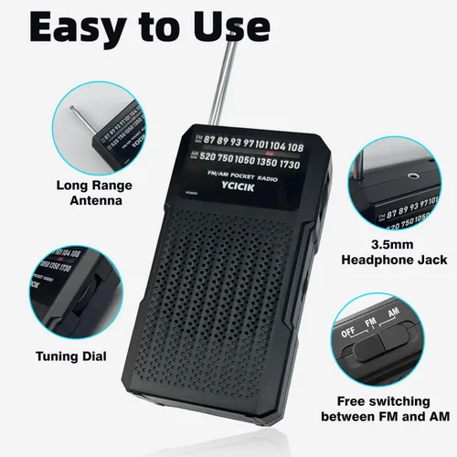 Miniatura 6 de Radios portátil Am Fm, radio a batería con conector para auriculares y clip trasero, radio de bolsillo con recepción de largo alcance para personas