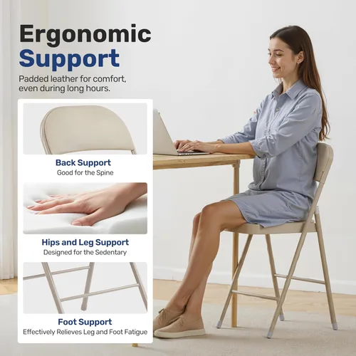 Miniatura 3 de HealSmart Paquete de 2 sillas plegables con asientos acolchados de cuero y marco de metal duradero, cómodas, plegables, portátiles, asiento