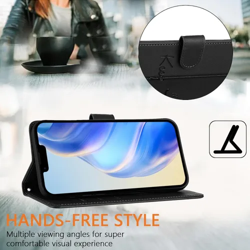 Miniatura 8 de Flip Wallet Case for Motorola Moto E32 4G (Int'l), Keep Smile Embossed Leather Cover with Card Slots, RFID Blocking, Kickstand, Wrist Strap Black.