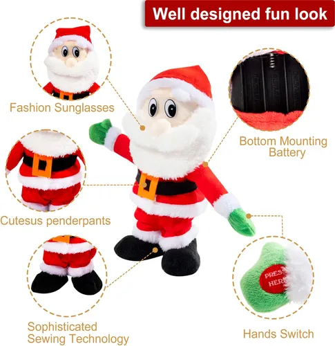 Miniatura 3 de Papá Noel que camina cantando bailando música twerking temblando Papá Noel animado de Navidad eléctrico juguetes de Papá Noel muñecas regalo