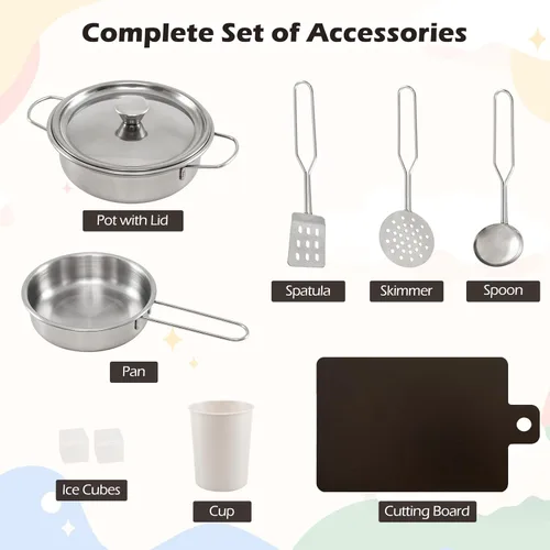 Miniatura 7 de Costzon Cocina de Esquina de Juguete con Luces, Sonidos, Gran Juego de Cocina de Pretensión con Pizarra, Microondas, Accesorios de Cocina, Juguete
