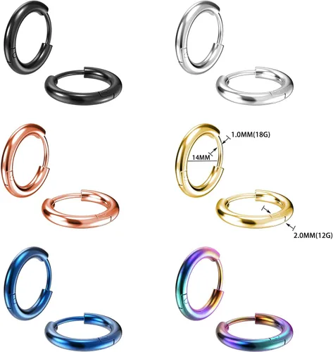 Miniatura 2 de Aretes de aro pequeños de acero inoxidable quirúrgico 316L de 0.315 in, 0.394 in, 0.472 in y 0.551 in, hipoalergénicos, con lóbulos helix