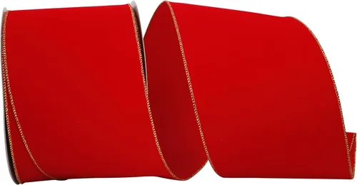 Miniatura 18 de Cinta Reliant Ribbon 92270W-957-40K Value Velvet con borde de alambre, 2-1/2 pulgadas x 50 yardas, escarlata/oro