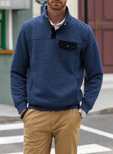 Miniatura 8 de JMIERR Sudadera acolchada para hombre, casual, de manga larga, cuello alto, con botones
