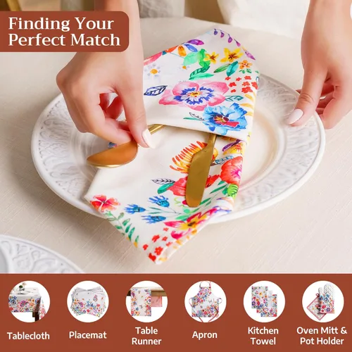 Miniatura 4 de Maison d' Hermine Happy Florals - Juego de 4 servilletas 100% algodón suave y cómodo perfectas para cenas familiares, bodas, fiestas de cóctel, 063