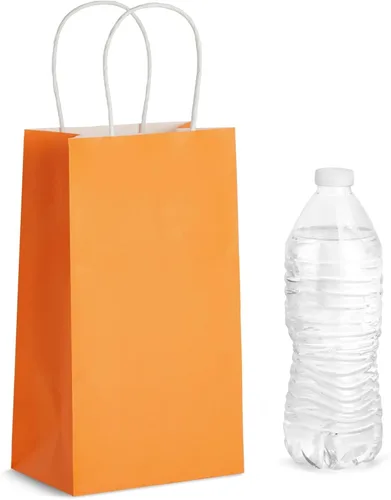 Miniatura 6 de BLUE PANDA Paquete de 25 bolsas de regalo naranjas con asas, pequeñas bolsas de papel para cumpleaños, bodas, minoristas (5.3 x 3.2 x 9 pulgadas)