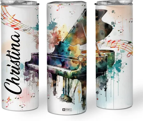Hyturtle Vaso delgado personalizado para pianista amante del piano, regalos de cumpleaños para amantes del piano, regalos de piano para hombres y