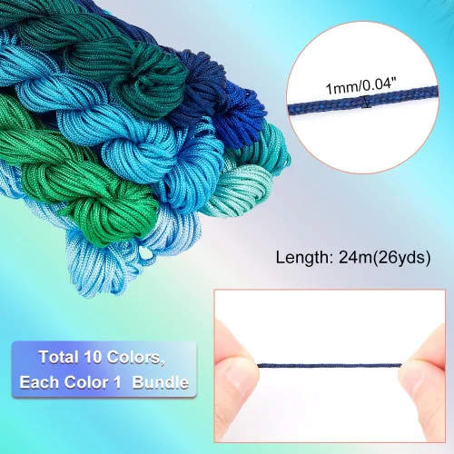 Miniatura 5 de PH PandaHall Cuerda de nailon de 240 yardas de 0.039 pulgadas (0.039 in), cordón de nudo chino, trenzado azul y verde, hilo de macramé Kumihimo