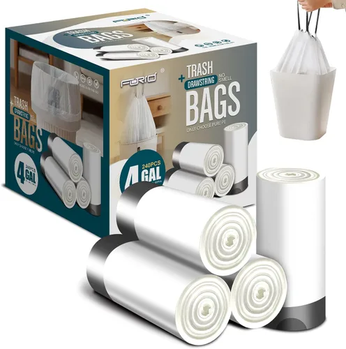 Miniatura 10 de FORID Bolsas de basura pequeñas con cordón – Bolsas de basura de plástico blanco de 1.2 galones, 240 bolsas de basura pequeñas para latas de baño