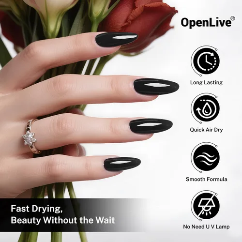 Miniatura 5 de OpenLive 16.5ml Esmalte de uñas negro de gran volumen de secado rápido, esmalte de uñas de color de secado rápido y larga duración para arte de uñas