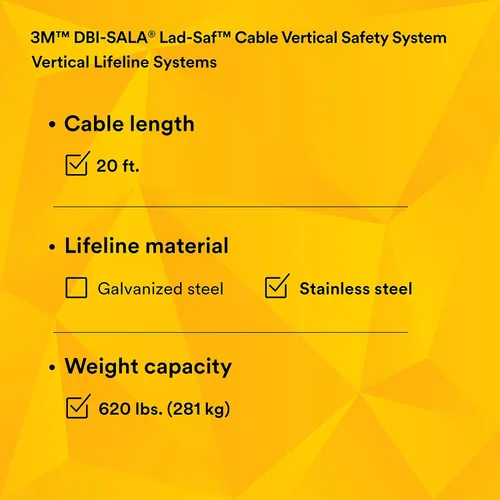 Miniatura 21 de 3M DBI-SALA Lad-Saf Cable Sistema de Seguridad Vertical 6119020, Acero Inoxidable, 20 FT