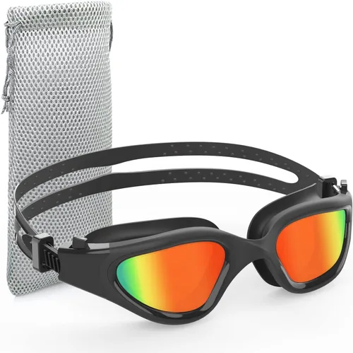Gafas de natación polarizadas, gafas de natación para hombres, mujeres y adultos, protección antivaho y UV Polarizado + rojo espejo