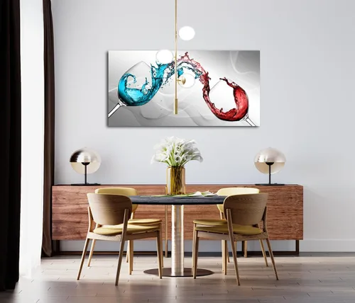 Miniatura 5 de Jiuqinghua Decoración artística de pared grande en lienzo con imagen abstracta de copa de vino tinto, 1 panel, copa de vino azul y tinto, obra