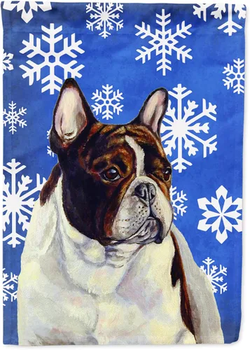 Miniatura 70 de Caroline's Treasures SC9374GF Bulldog English Snow flakes Holiday Garden Flag Buzón Bandera decorativa para patio exterior, patio, obras de arte