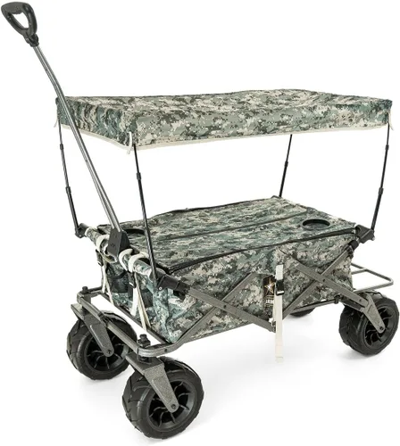 Cochecito creativo para exteriores, carrito de playa XXL Deluxe con toldo, carrito plegable plegable y portátil, soporta hasta 200 libras de Ejército