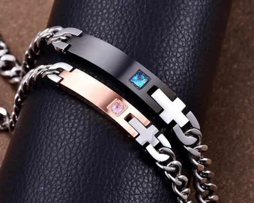 Miniatura 2 de NEHZUS - Pulseras tipo brazalete de acero inoxidable para parejas