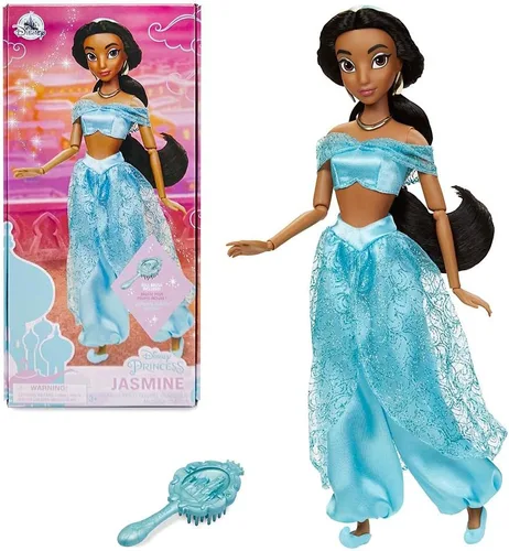 Disney Store Muñeca clásica oficial de Disney Princess (Jasmine de Aladdin), 11 pulgadas, incluye cepillo con detalles moldeados, juguete totalmente