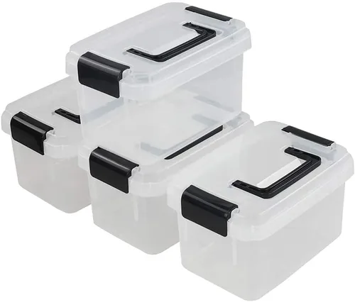 Miniatura 7 de Cajas de almacenamiento de plástico, paquete de 4 cubos pequeños transparentes con tapas
