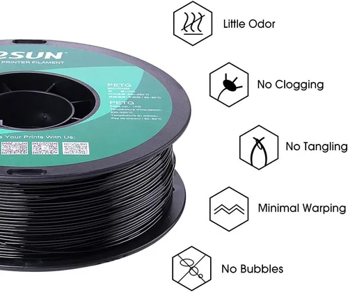 Miniatura 4 de Materiales de impresión 3D de filamento de 1,75mm, de 1kg( 2.2lb) PETG, sólido, de colores opaco y negro Negro sólido