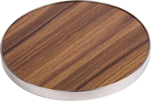 Creative Home Salvamanteles redondos de 7 pulgadas, salvamanteles de fibra de madera de acacia con borde de acero inoxidable, duradero, protector de