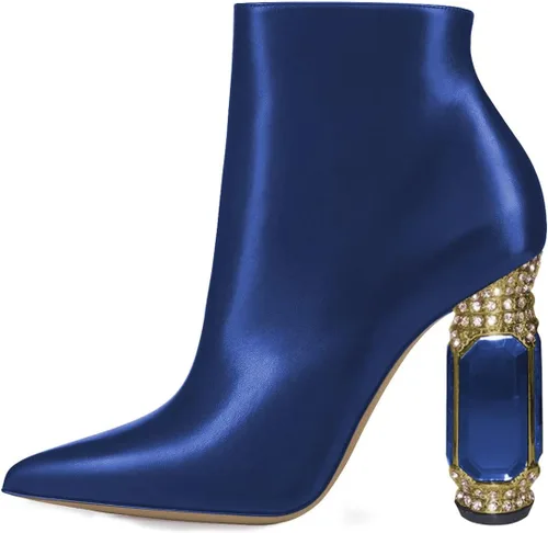 Miniatura 125 de FSJ Botas de tacón alto con punta puntiaguda para mujer, con tacón alto, con cremallera lateral brillante, estilo casual, para uso diario, zapatos