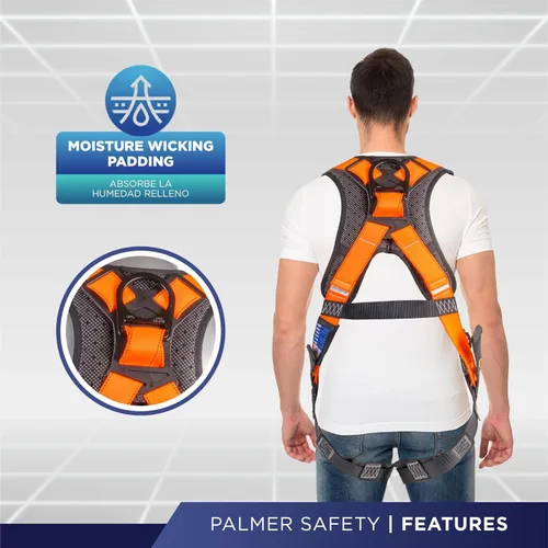 Miniatura 4 de Palmer Safety - Arnés de seguridad de cuerpo completo con ajuste de 5 puntos, anillo en D dorsal, piernas con ojales, dos anillos en D laterales e