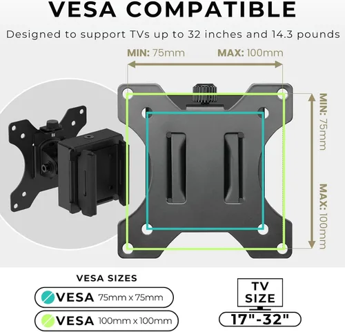 Miniatura 7 de ZeboZap - Televisores de 13 a 32 pulgadas Soporte giratorio para TV para exteriores se adapta a pilares y postes, sin taladro, kiosco y pérgola