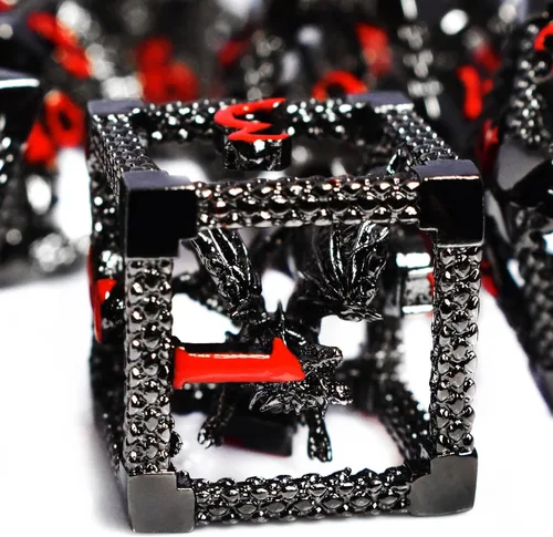 Miniatura 9 de RULE DICE Juego de dados DND de metal, 7 piezas de dados de dragón mágico cautivo D& Dice Set, diseño único, fantásticos dados de metal poliédricos