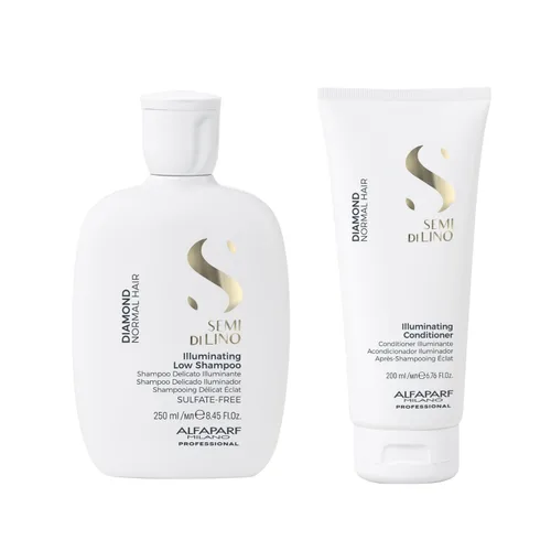 Semi di Lino Diamond - Juego de champú y acondicionador - Infundido con aceite de argán + manteca de karité - Seguro para cabello teñido - Todo tipo