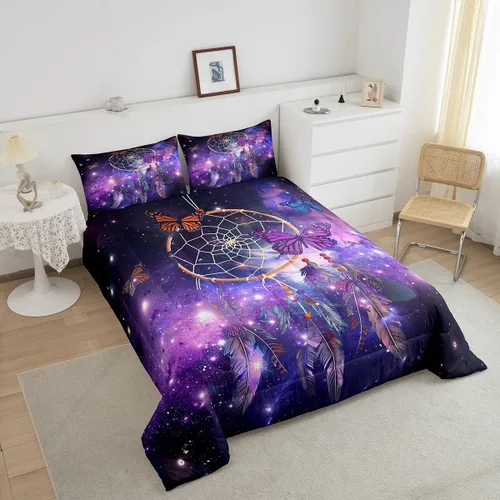 Miniatura 3 de Juego de edredón de atrapasueños para adultos, universo soñador de galaxia estrellada, decoración de ropa de cama de microfibra ligera, edredón