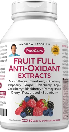 ANDREW LESSMAN Fruta completa extractos antioxidantes 60 cápsulas – 14 extractos naturales de frutas y bayas. Arándano, arándano, semilla de uva,