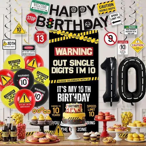 Miniatura 6 de Roetyce Decoraciones de cumpleaños número 10 para niños y niñas, pancarta negra de un dígito con la frase "I'm 10", globos colgantes en espirales