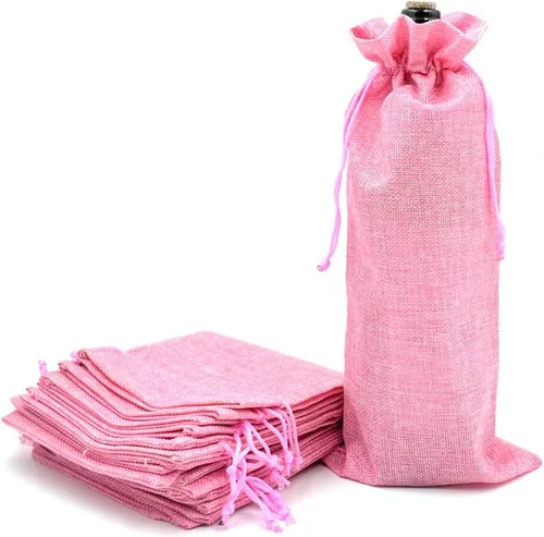 Miniatura 13 de 10 bolsas de vino de arpillera, bolsas de regalo de lino reutilizables con cordón para botellas de licor, bolsas de champán para degustación de Gris