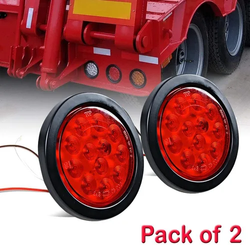 Miniatura 2 de Astra Depot Luz trasera redonda roja de 4 pulgadas, 12 luces LED para remolque, impermeable, lámpara trasera de freno con juntas de goma con ojales