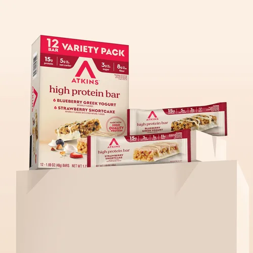 Miniatura 7 de Atkins Barrita de yogur griego de arándanos y fresas con alto contenido de proteínas, alta fibra, apta para dieta cetogénica, 12