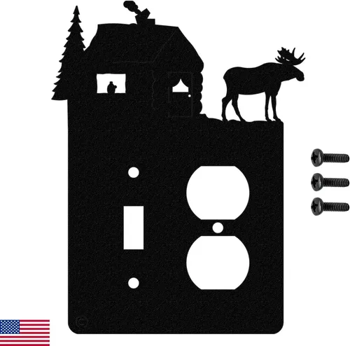 Miniatura 13 de Moose & Cabin - Placa de pared para interruptor de luz de palanca doble (palanca doble, negro) - Fabricado en Estados Unidos