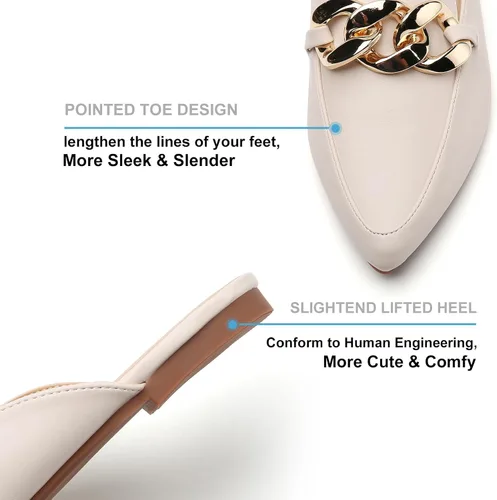 Miniatura 3 de Tilocow Mules para mujer Zapatos planos para mujer, elegantes y cómodos, con cadena de metal, sin espalda, zapatos de moda 2023