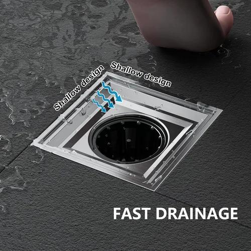 Miniatura 4 de Neodrain Desagüe de ducha cuadrado, rejilla de acero inoxidable 304 de 4 pulgadas y cuerpo de drenaje de PVC, rejilla con acabado de níquel Cepillado