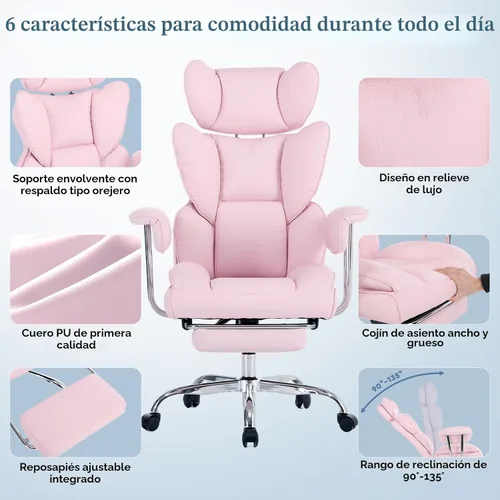 Miniatura 5 de DUMOS Silla de oficina grande y alta, 350 libras, silla de escritorio ejecutiva de piel sintética resistente a los arañazos con reposapiés, silla