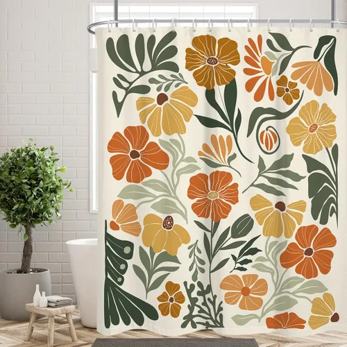 Miniatura 15 de Black Floral Shower Curtain Stall Small Half Single Mini Boho Flower Farmhouse Vintage Gothic Abstarct Retro Funky Botanical Moody Fabric Cloth